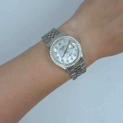 34mm Rolex Perpetual Date 1500 White MOP Dial Jubilee Band Watch