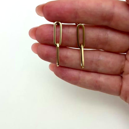 14K Real Gold White Rose Oval Paperclip Push Back  Earrings