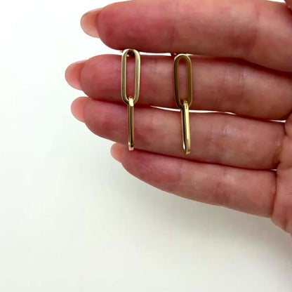 14K White Gold Rose Oval Paperclip Push Back Earrings