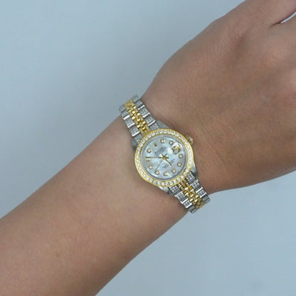26mm Rolex Datejust 6917 18K Diamond Bezel Jubilee Band White MOP Watch