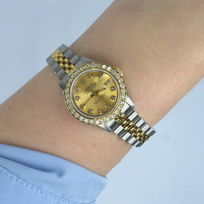 Rolex Datejust 69173 26mm Champagne Diamond Dial Steel Gold Women's Watch