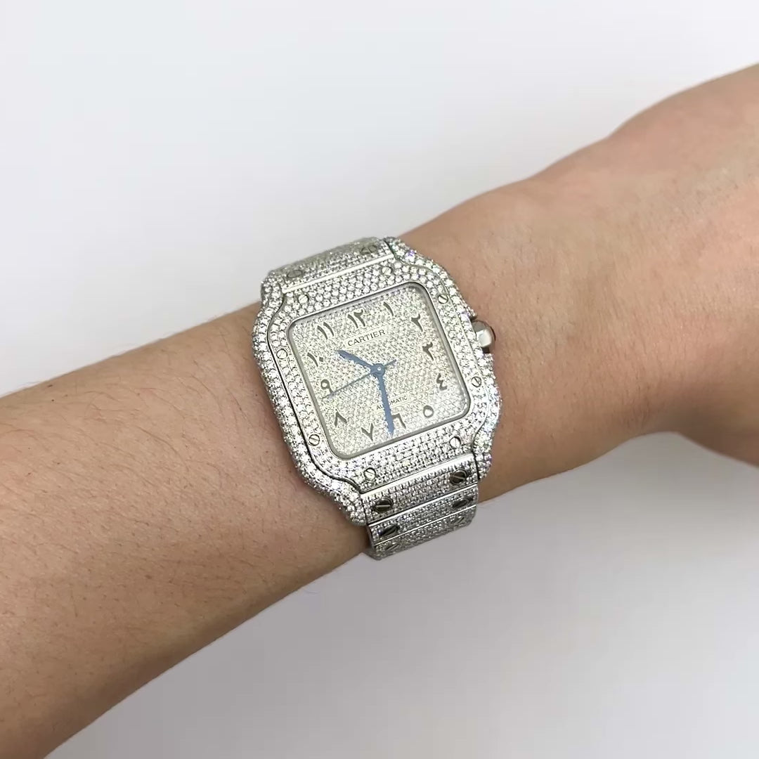 Cartier Santos 35mm Medium 13.50Ctw Diamond Steel Roman & Arabic Dial Auto Watch