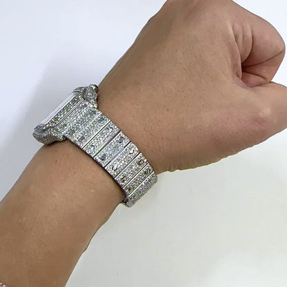 Cartier Santos WSSA0018 40mm Auto SS Watch w/ Aftermarket 11.5CTW Diamond White Dial