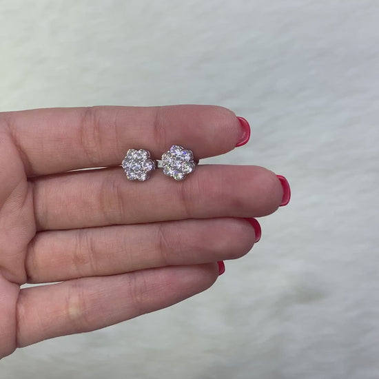 1.50CTW CZ 14K White Gold Round Flower Cluster Stud Earrings — product video