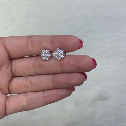 1.50CTW CZ 14K White Gold Round Flower Cluster Stud Earrings — product video