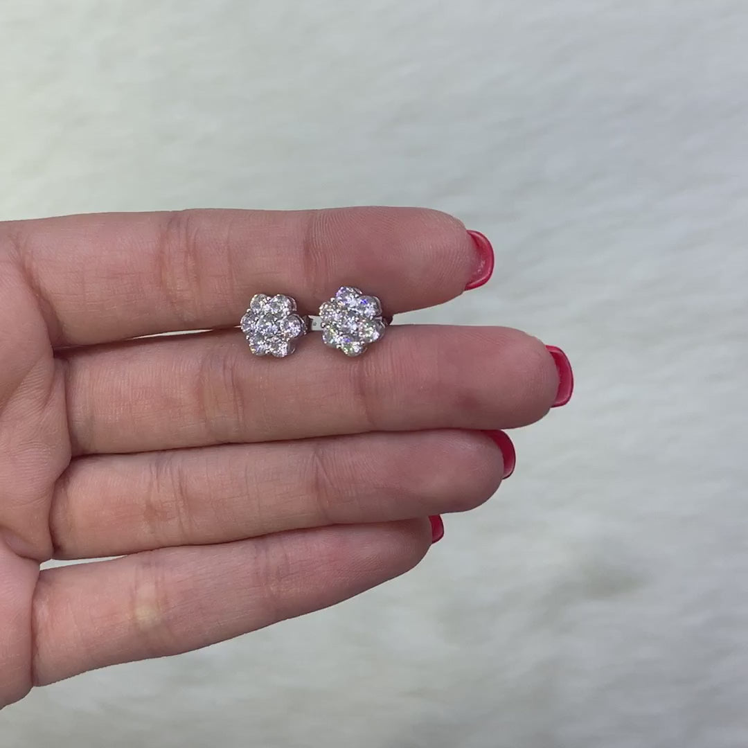 1.50CTW CZ 14K White Gold Round Flower Cluster Stud Earrings — product video