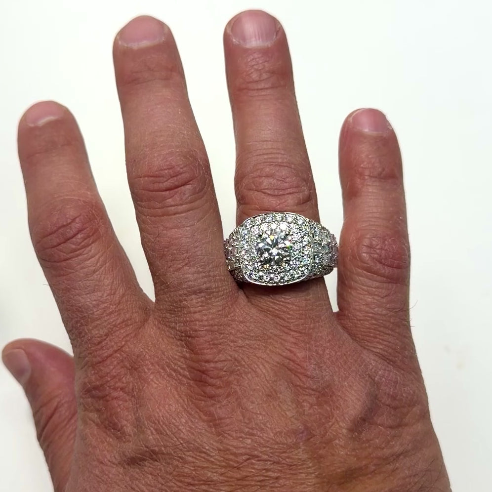 8.21TCW Lab-Grown Diamond 14K White Gold Men's Signet Ring