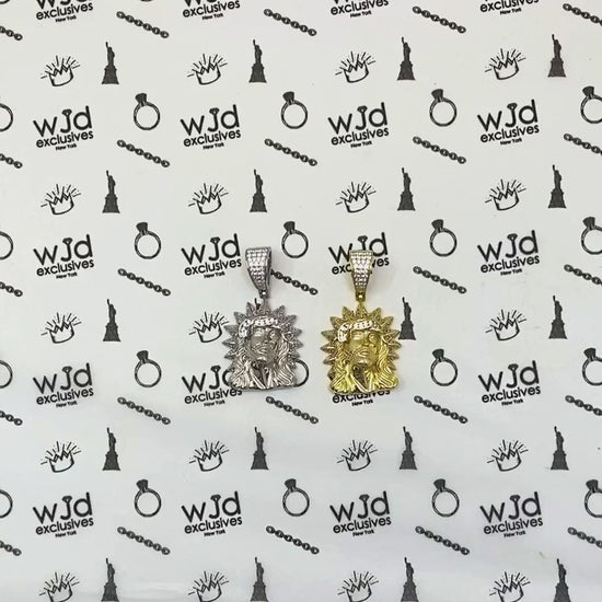 14K Gold Over Silver CZ Jesus Head Thorn Pendant 1.8" — product video