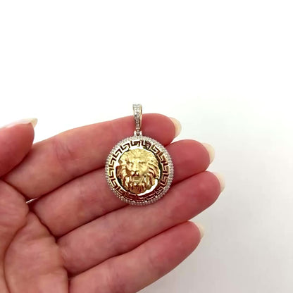 0.62CTW Natural Diamonds 10K Gold Lion Head Medallion Pendant 1.6"