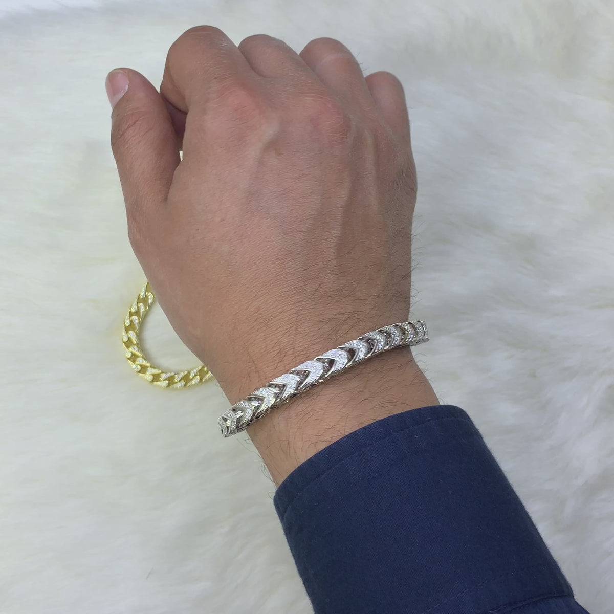14K Gold Over Sterling Silver Pave Zirconia 7mm Franco Bracelet (Hollow) 8.5"-9" — product video