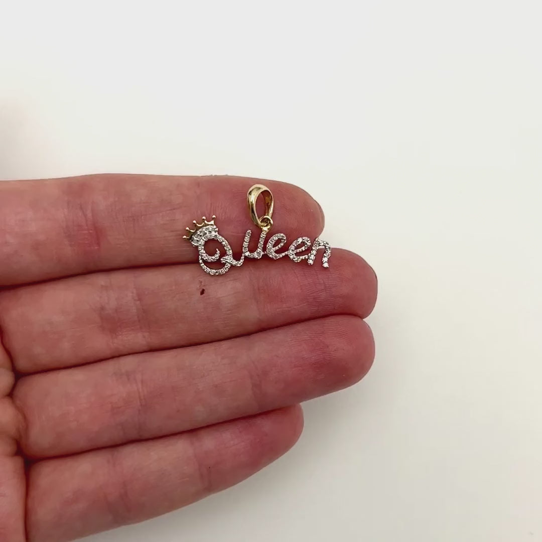 0.16CTW Natural Diamond 10K Gold Yellow Rose Crown "Queen" Pendant 0.55" — product video