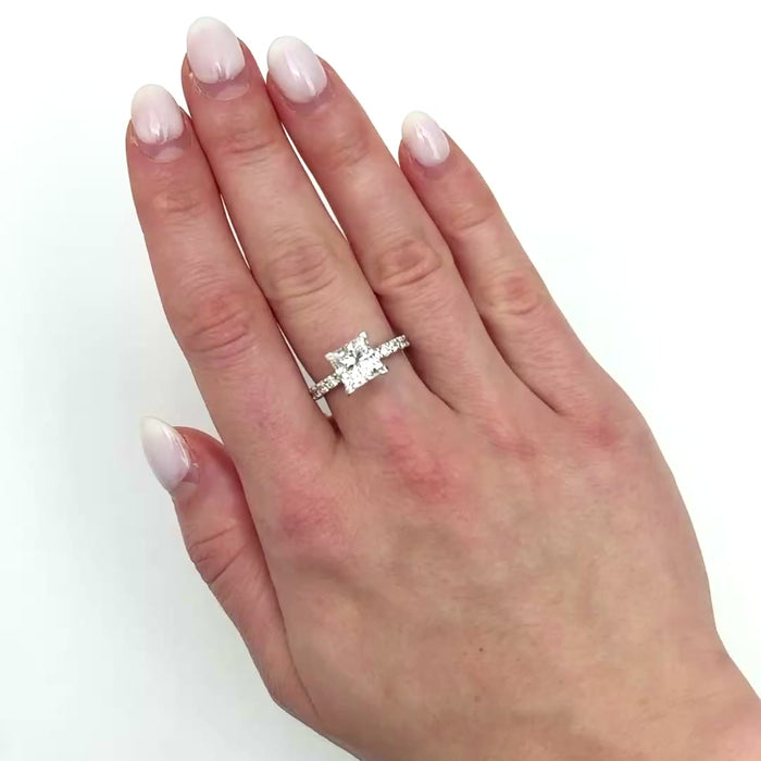3.04TCW Lab-Grown Radiant-Cut Diamonds 14k White Gold Engagement Ring worn on a hand.