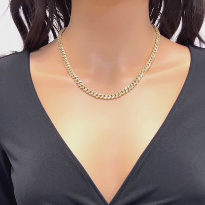 18K Yellow Gold Over Silver 7mm Miami Cuban Baguette CZ Necklace (Solid Links)