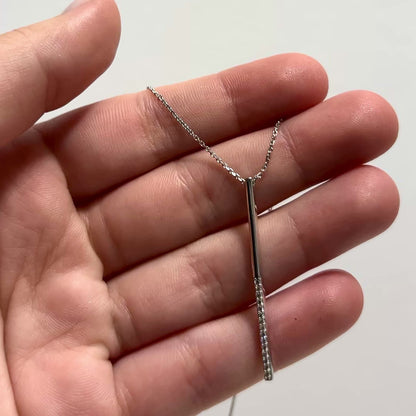 Yellow White Rose Gold Over Sterling Silver CZ Bar Lariat Necklace (Solid Links) 16"-18"