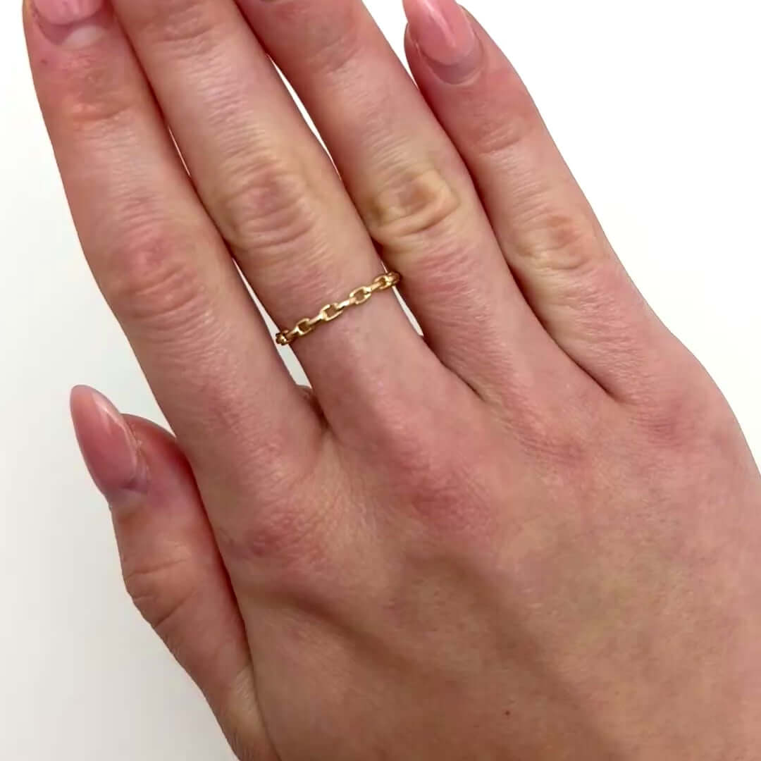 14K Gold 2.5mm Oval Puffed Links Stackable Ring