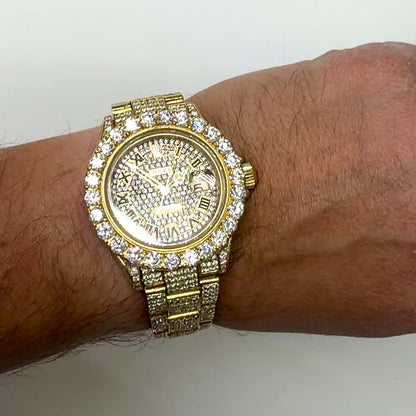 Rolex Yacht-Master 42mm 35CTW Natural Diamond Full Pave 18k Yellow Gold Watch