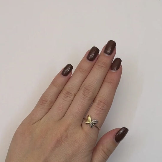14K Gold Two-Tone Diamond-Cut Butterfly Ring — product video