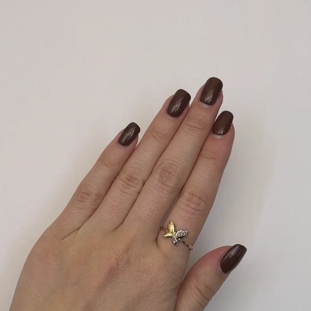 14K Gold Two-Tone Diamond-Cut Butterfly Ring — product video