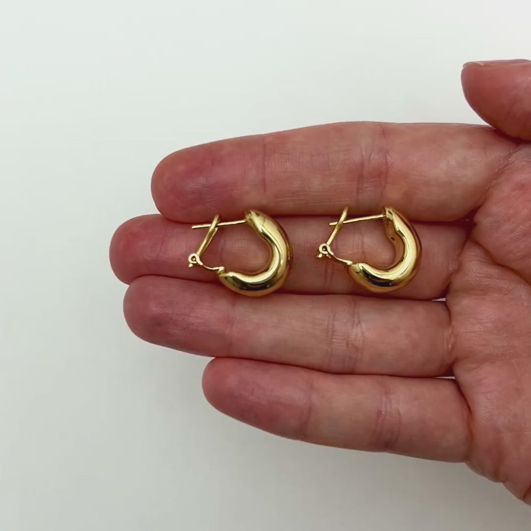 14K Gold Sleek Hoop Omega Back Earrings 16.5mm — product video