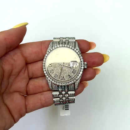 Rolex Datejust Custom Diamond Pave Jubilee Band Diamond Dial Bezel 36mm Watch