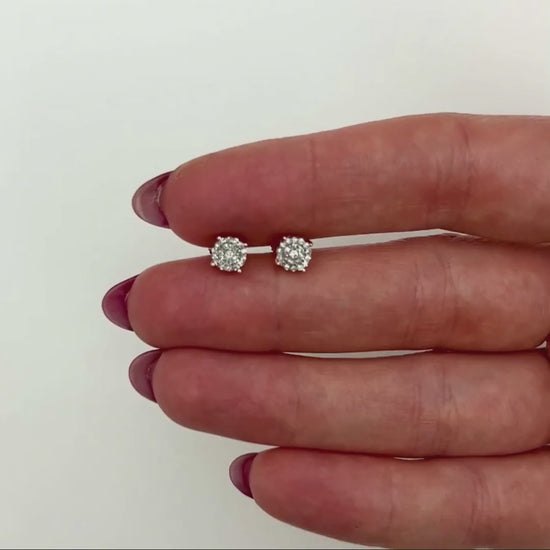 0.15CTW Natural Diamond 10K Gold White Rose Round Cluster Stud Earrings 5mm — product video