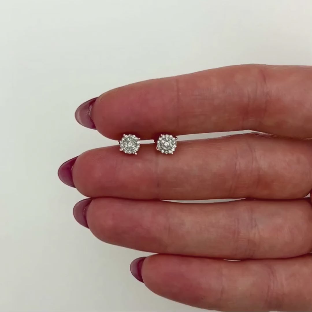 0.15CTW Natural Diamond 10K Gold White Rose Round Cluster Stud Earrings 5mm — product video