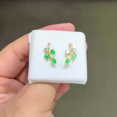 1.20CTW Real Diamond & Natural Ruby Emerald 14K Real Gold Leaf Stud Earrings 16mm