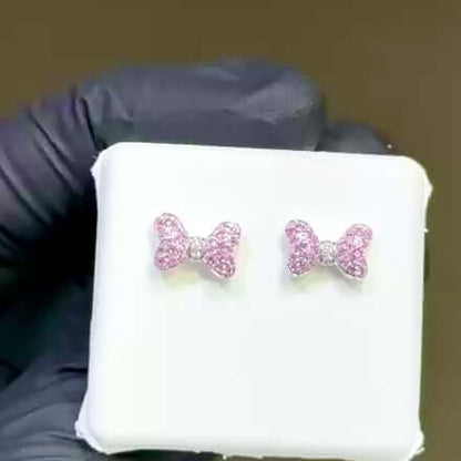 0.35CTW Natural Diamond & Natural Blue, Pink Sapphire 14K Gold Bow Stud Earrings 7mm