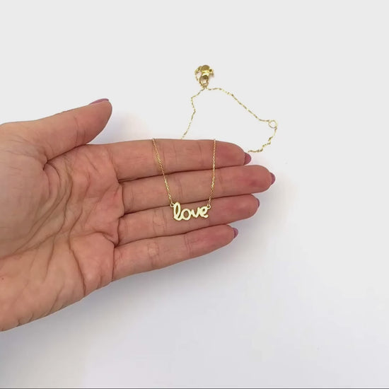 14K Rose & Yellow Gold LOVE Necklace (Hollow) Adjustable 16"-18" — product video