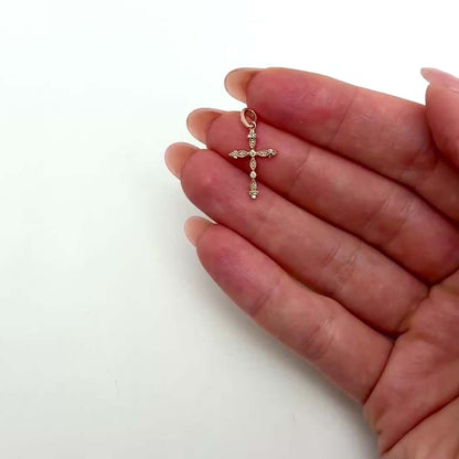 .08CTW Natural Diamond 10K Gold Yellow White Rose Milgrain Cross Pendant