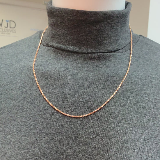 14K Rose Gold 2mm Diamond-Cut Rope Chain (Solid Links) 16"-30" — product video