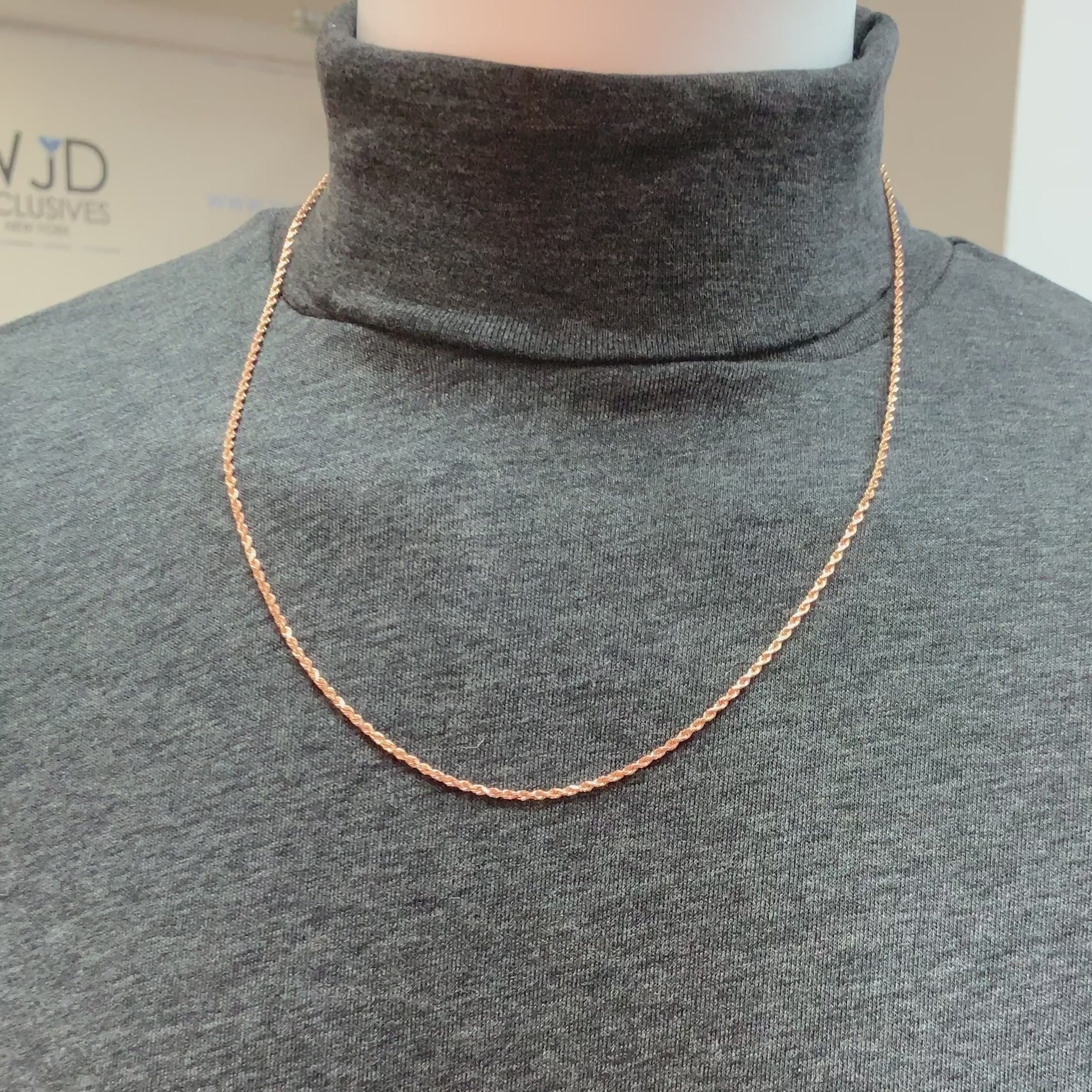 14K Rose Gold 2mm Diamond-Cut Rope Chain (Solid Links) 16"-30" — product video