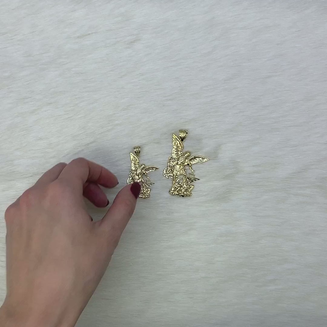 14K Yellow Gold Religious Saint Michael Pendant
