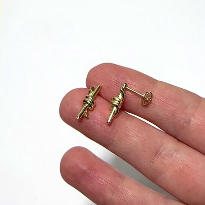 14K Yellow Gold High Polished Knot Stud Earrings 17mm