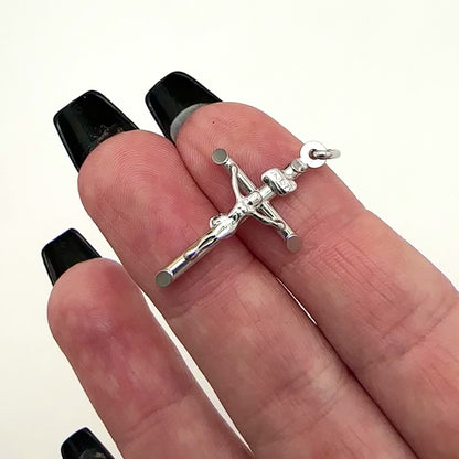 14K White Gold Crucifix Cross Religious Pendant INRI