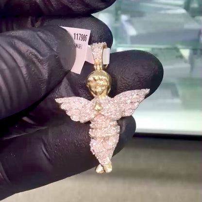 Real 10k Gold 0.50CTW Real Diamond Angel Pendant 1.4"