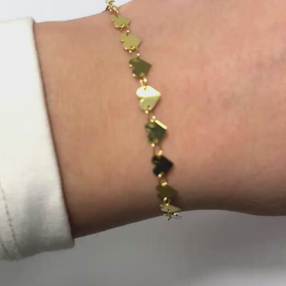 14K Yellow Gold 5mm Mirrored Multi Heart Bracelet (Hollow) 7"