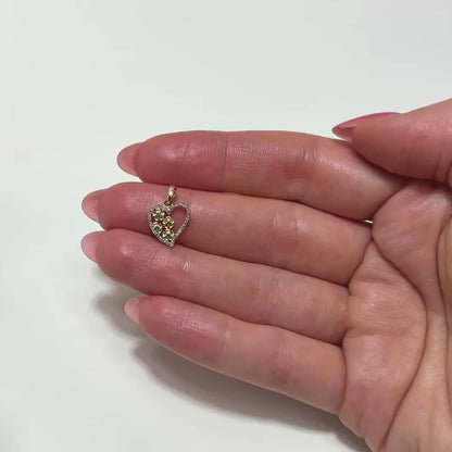 0.15CTW Natural Diamond 10K Yellow Gold Emerald Flower Heart Pendant 0.7"