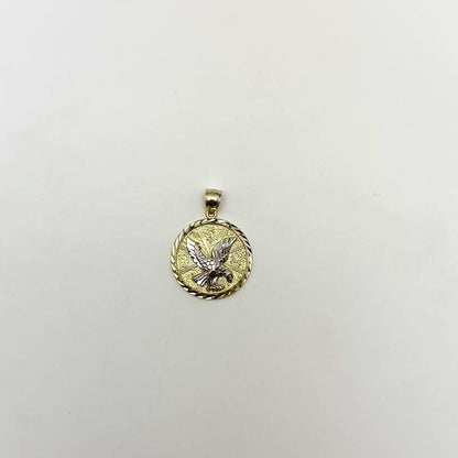 10K Gold Two-Tone Yellow White Textured Eagle Pendant 1.4"
