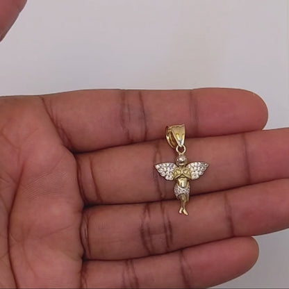 10K Two-Tone Gold Cherub Pendant with CZ Stones 1.2"