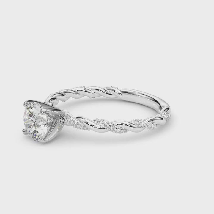 1.2CTW Natural Diamond & Moissanite 18K Gold White Twisted Shank Engagement Ring — product video