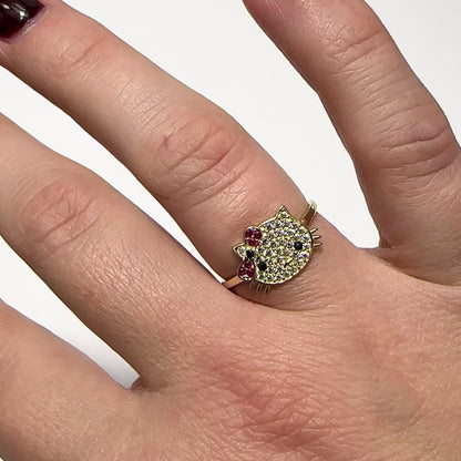 10K Yellow Gold CZ 0.80 CTW Kitty Stackable Ring with