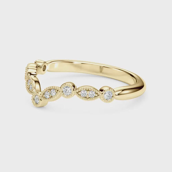 0.15CTW Natural Diamond 18K Gold Yellow Milgrain Chevron Wedding Band Ring — product video