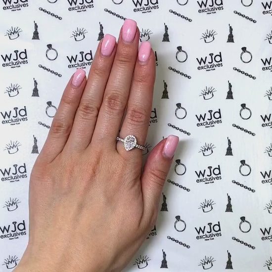 1.10CTW Pear Shaped Halo CZ 14K Gold White Engagement Ring — product video