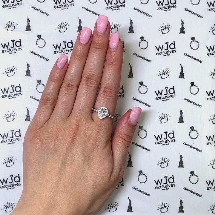 1.10CTW Pear Shaped Halo CZ 14K Gold White Engagement Ring — product video