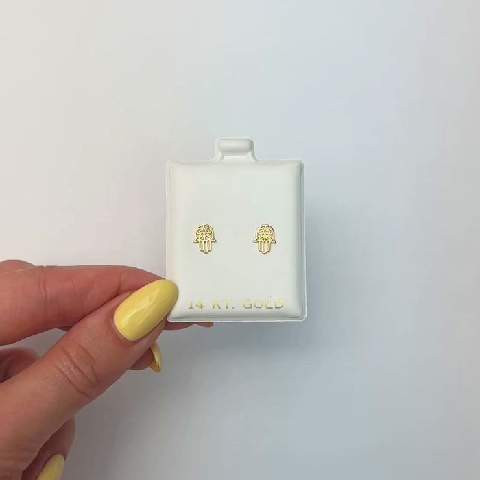 14K Gold Hamsa Stud Earrings 8mm — product video