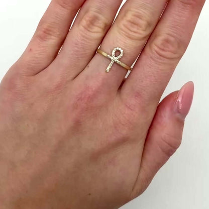 0.10CTW Natural Diamond 10K Yellow Gold Ankh Cross Ring