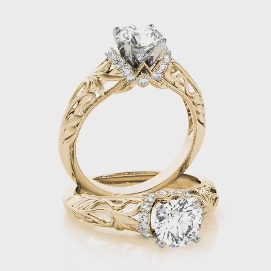 1.20CTW Natural Diamond And Moissanite 18K Gold Yellow Filigree Engagement Ring — product video