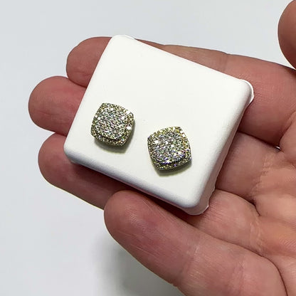 0.50CTW Natural Diamond 10K Yellow Gold Square Cushion Cluster Stud Earrings 10mm