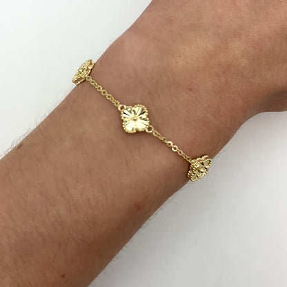 14K Yellow Gold Diamond-Cut Clover Adjustable Bracelet 7"–8"
